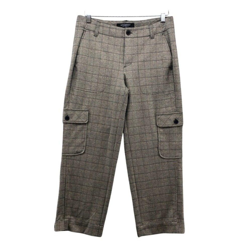 Liverpool Cargo Pants Womens 6/28 Brown Plaid Utility Trousers Straight Leg